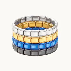 Stainless Steel Italian Charm Bracelet Titanium Steel Modular Elastic Watchband Link Gold Silver Black Blue Unisex Fashion Jewelry