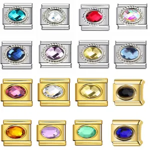 Italian Charm Links Stainless Steel Birthstone DIY Modular Removable Link Charm Bracelet For Women Men Rhinestone Jewelry Gift