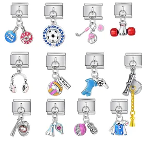 Alloy Rhinestone Sports Tool Italian Modular Charm DIY Bracelet Watch Accessory Detachable Combined Sports Pendant Jewelry Parts
