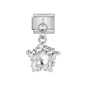 Primer plano de un dije de estrella plateada con cristal para pulseras de amuletos italianas