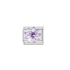Exquisite purple crystal flower charm link for stainless steel Italian modular bracelets