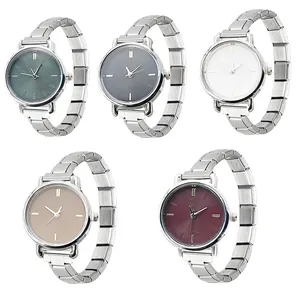 Italian Modular Stainless Steel Quartz Watch For Men Women Ins Style Minimalist Round Dial Stretch Band Wristwatch Jewelry