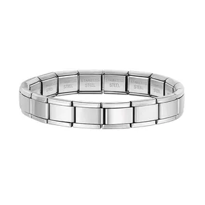 Polished silver stainless steel Italian modular charm bracelet with removable DIY links