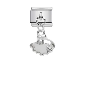 Eslabón charm italiano de plata con colgante de concha y cristal para joyería DIY