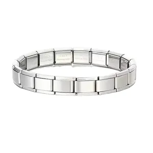 Silver stainless steel Italian charm modular bracelet shown on a clean white background