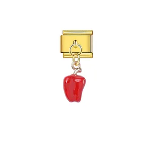 Süßer roter Emaille-Apfel-Anhänger für goldene italienische Modul-Armbänder DIY-Schmuck