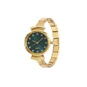 Elegante Damenarmbanduhr aus Edelstahl mit grünem Zifferblatt und goldenem Armband
