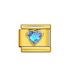 Elegantes italienisches Modular-Charm aus vergoldetem Edelstahl mit blauem Herzkristall