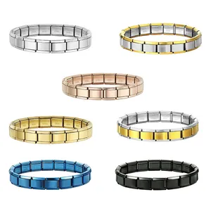 Multiple colors of Italian modular link bracelets in high-polished stainless steel