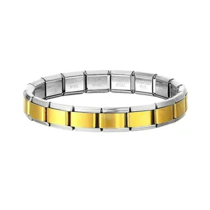 Silver and gold modular stainless steel Italian charm bracelet with DIY detachable links