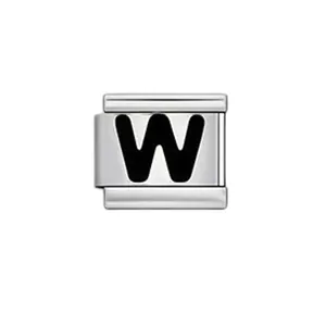 High-quality stainless steel Italian charm link featuring a bold black letter W