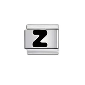 Stainless steel Italian modular charm with black letter Z for DIY bracelet link