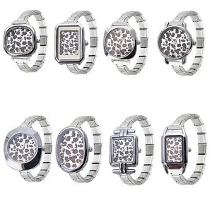Italienische Modulare Armbanduhr Leopardenmuster Edelstahlarmband Quarzuhr Silber DIY Fashion Uhrenkopf Für Damen Herren