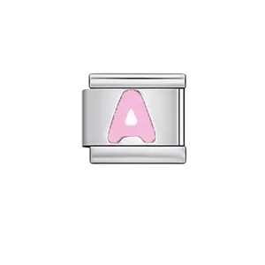 Pink enamel letter A Italian modular charm for DIY stainless steel bracelets