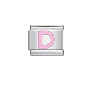 Pink letter D stainless steel Italian charm module for custom DIY modular link bracelets