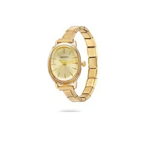 Elegante orologio al quarzo modulare ovale dorato con cinturino a maglie minimalista
