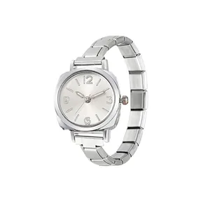 Elegant silver modular quartz watch for women with classic link bracelet design