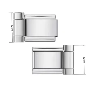 Makrodetail von modularen Uhrenarmbandgliedern aus Edelstahl mit 12-cm-Messlinie.