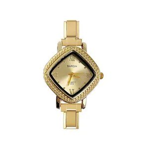 Montre à quartz élégante en acier inoxydable doré avec boîtier en forme de losange