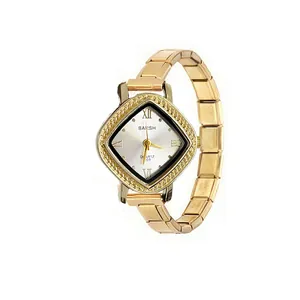 Montre à quartz élégante pour femmes avec cadran en losange et bracelet en acier doré