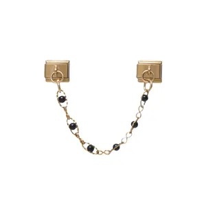 Catena modulare in acciaio inossidabile dorato con perle nere per bracciali DIY