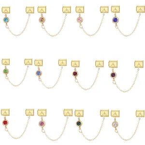 Italian Style Stainless Steel Zodiac Charm Modular Pendant For DIY Bracelet Making Gold Plated Rhinestone Constellation Stone Link For Jewelry Accessory