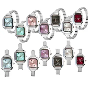 Reloj de Cuarzo Cuadrado para Mujer Correa Modular de Acero Inoxidable Estilo Pulsera de Amuletos DIY Reloj de Pulsera de Moda