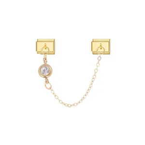 Elegant gold Italian charm safety chain with clear gemstone pendant for DIY bracelets