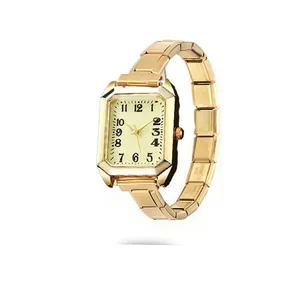 Vintage vierkant quartz horloge met gouden roestvrijstalen modulaire schakelarmband.