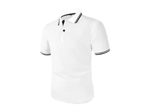 Detailweergave van wit mesh ice silk poloshirt met getextureerde stof en zwart gestreepte kraag