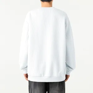 Detail view from the back of a men's white textured ribbed knit sweater for casual wear.