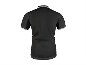 Achteraanzicht van een zwart ice silk poloshirt met witte details aan de kraag