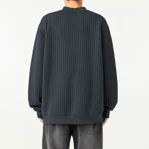 Detailed back view of men's charcoal grey long-sleeve sweater with vertical quilted texture