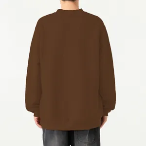 Back view of a men's dark brown ribbed knit sweater featuring a semi-high collar design.
