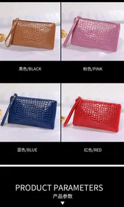 Elegant crocodile pattern glossy faux leather wristlet clutches in various vibrant colors