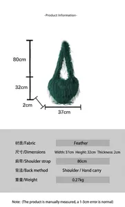 Detailed dimension guide for the green faux fur heart-shaped tassel shoulder bag