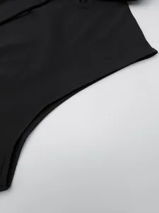 Detailed close-up showing stitching on a black quick-dry men's hooded gym tank top.