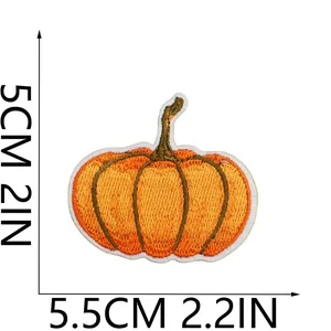 Detailed size view of pumpkin embroidered iron-on patch for holiday decor