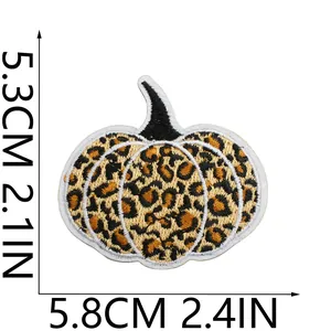 Detailed leopard print pumpkin embroidery patch with dimensions 5.3cm x 5.8cm for diy