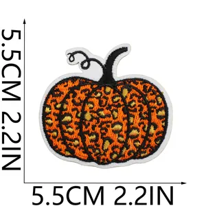 Detailed view of leopard print pumpkin embroidered patch showing size 5.5cm or 2.2in