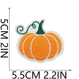 Detailed view of pumpkin embroidery patch showing specific 5x5.5cm size dimensions