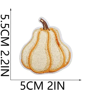 Detailed view of an artistic pumpkin embroidered patch with 5.5cm by 5cm size dimensions