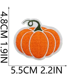 Detailed size diagram of an orange embroidered pumpkin patch 5.5cm wide and 4.8cm high