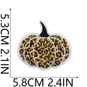 Detail view showing dimensions of leopard print pumpkin embroidered patch