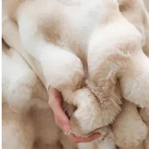 Vue détaillée d'une couverture en fausse fourrure de lapin beige à la texture douce