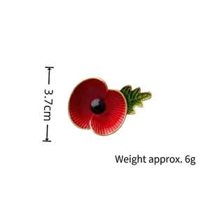 Broche en émail coquelicot rouge avec dimensions 3,7cm et poids 6g