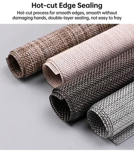 Detailed texture of rolled woven PVC placemats with heat-sealed smooth edges.