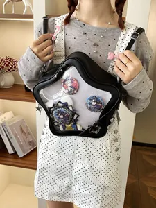 Schwarze sternförmige Ita-Tasche mit transparentem Sichtfenster für Anime-Pins und Anhänger