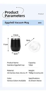 Gedetailleerde afmetingen en specificaties van de 12oz 304 roestvrijstalen eierbeker.