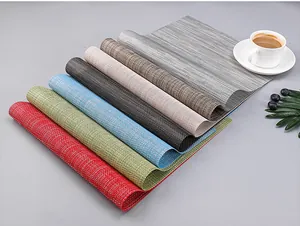 Detailed view of colorful PVC woven placemats with heat-resistant mesh texture.